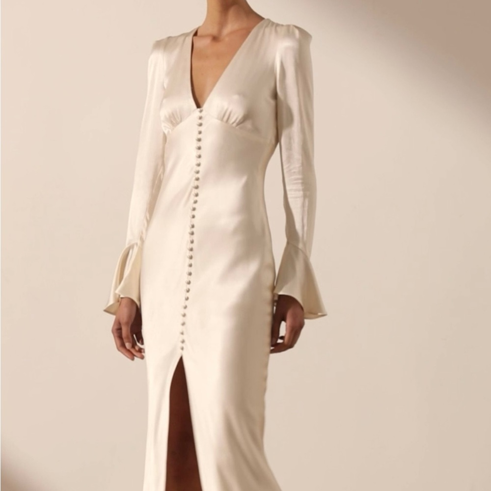 Shona Joy La Lune Frill Cuff Bias Midi Dress (Cream, 2)